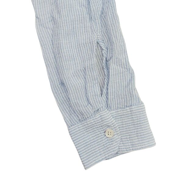 Felicite Maxi Shirtdress Womens 2 Blue Seersucker Stripe Cotton Blend Soft Gauze - Picture 9 of 12